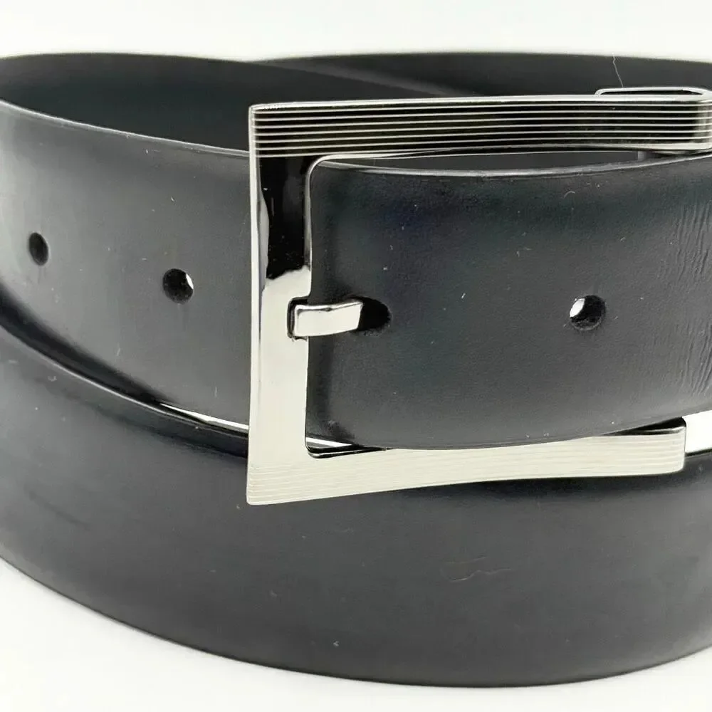 Genuine Leather Black Belt with Chrome Silver Buckle - Men’s US 36